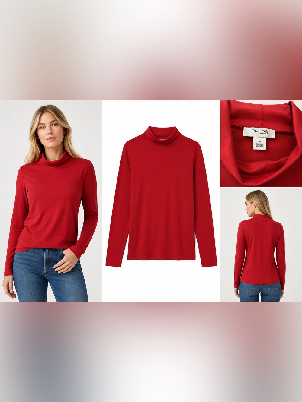 Per Se Burnt Orange Long-Sleeve Mock Neck Top